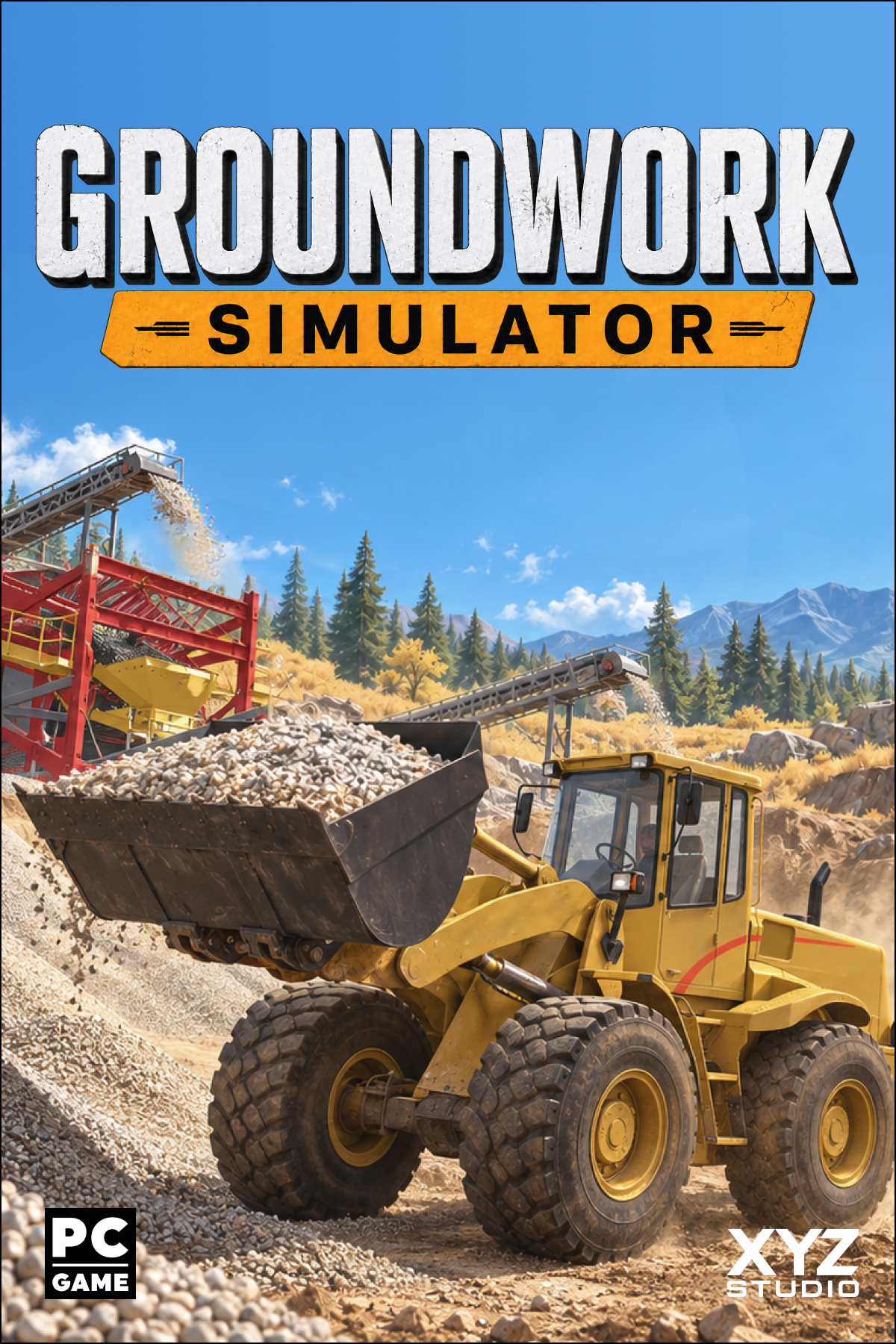 Groundwork Simulator cover featuring a wheel loader at a gold mining site