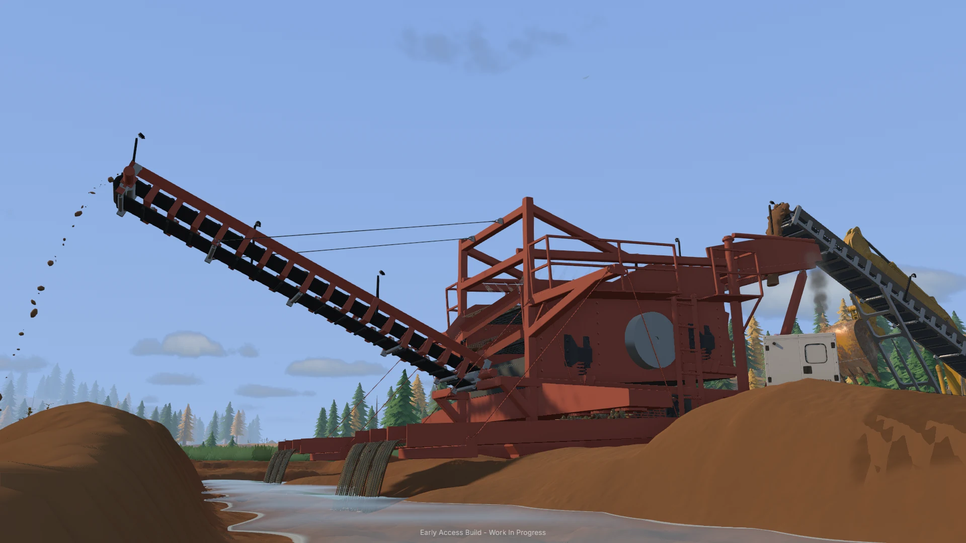 A red washplant and conveyors processing material